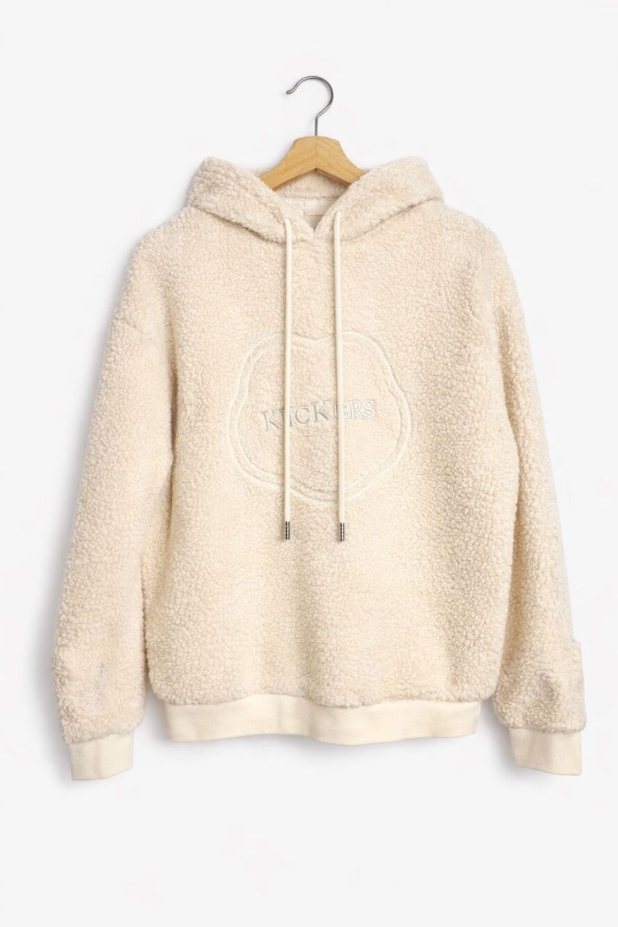 Kickers Classics Borg Teddy Hoodie w Fleurette Embroidery Ecru Small NEW